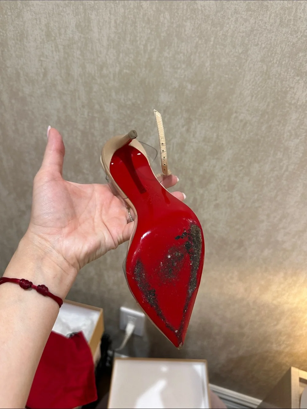 Christian Louboutin Nude Pointed PVC T-Strap Slingback with Crystal Detail - Picture 3 of 4